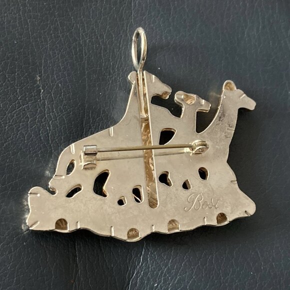 Vintage Silver & Gold Two Tone Giraffe Herd Safari Pin Brooch & Earrings Bosi - Picture 4 of 10